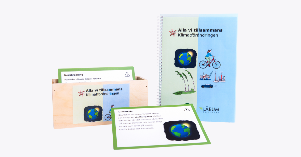 Bild på materialet Alla vi tillsammans klimatförändringen. Bild på häftet, begreppslådan och ett begreppskort
